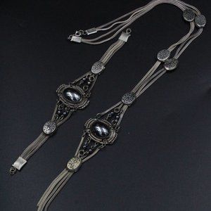 STERLING SILVER ETRUSCAN HEMATITE ANATOLI STYLE NECKLACE SET
